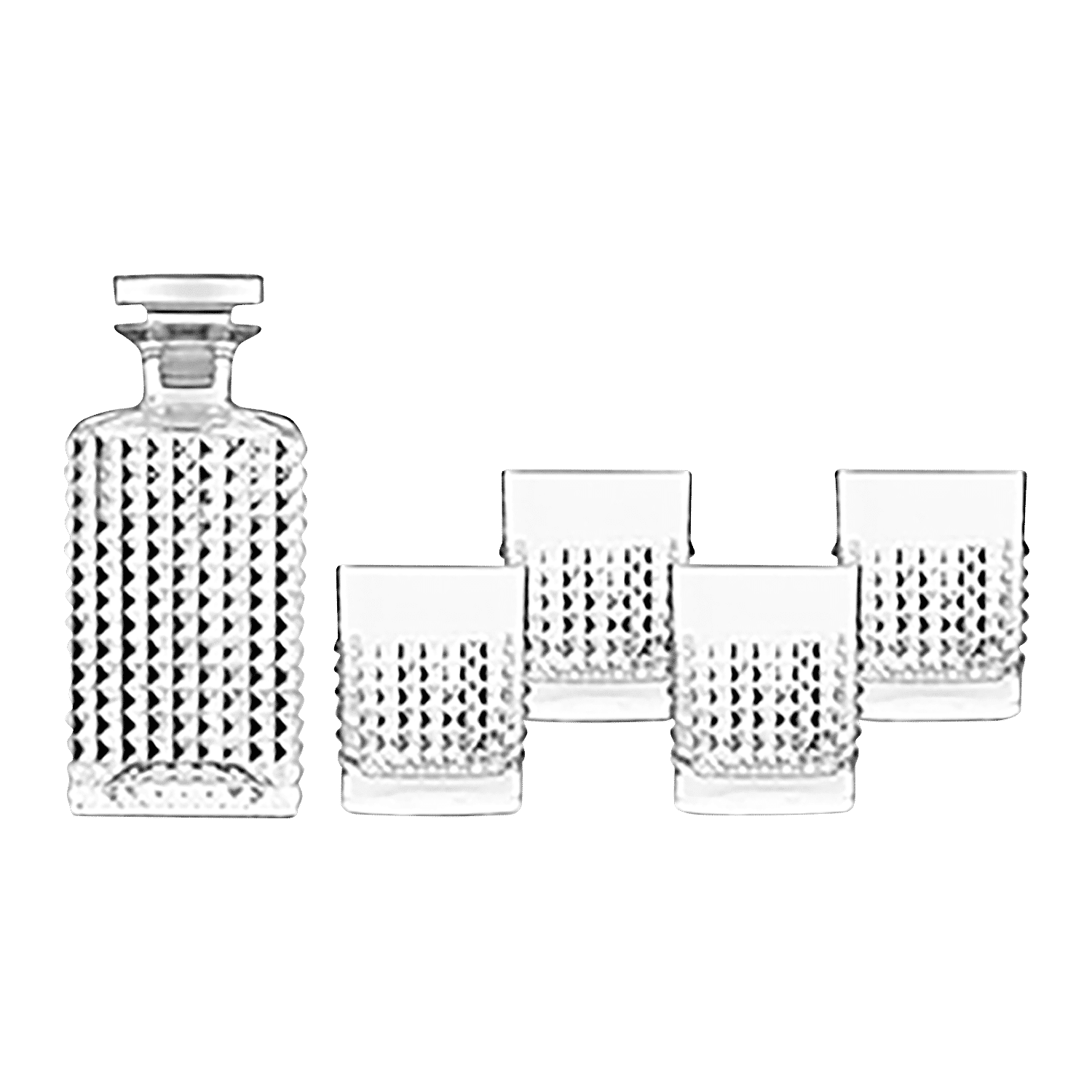 Luigi Bormioli Mixology Whiskey Karaf 75 Cl - 4X Tumbler D.O.F. 38 Cl - 5 Stuks - Glazen.nl